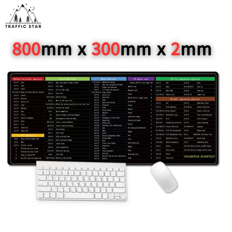 Large Mousepad with Shortcut Labels 800x300x3mm, 800x300x2mm