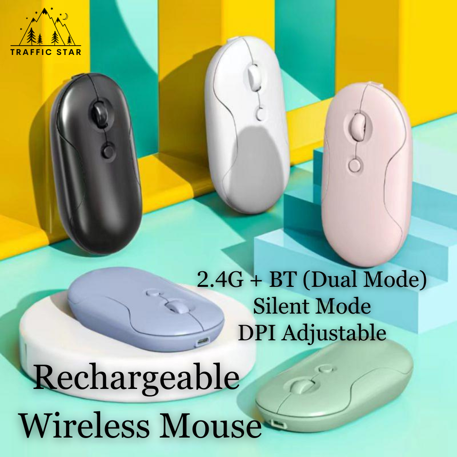 Wireless Silent Mouse 2.4G + BT Dual Mode Rechargeable DPI Adjustable