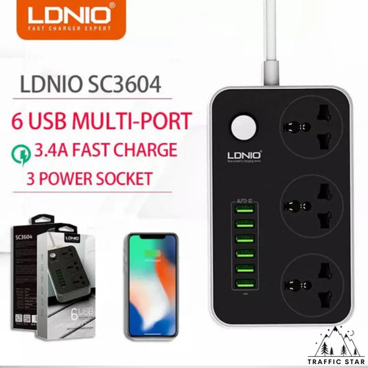 LDNIO SC3604 Multi-Purpose Power Strip, 3 Outlets  6 USB Ports