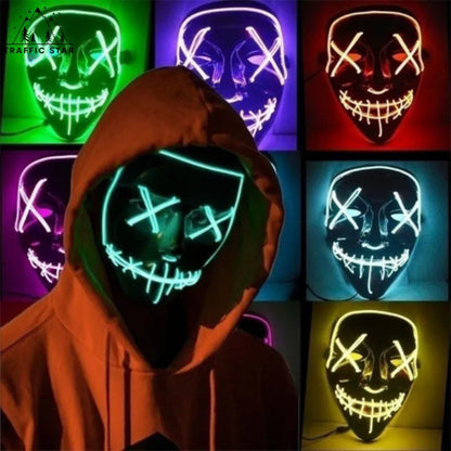 Halloween Mask with Ignition for Cosplay LED EL Wire Illuminated for Halloween Festival Party