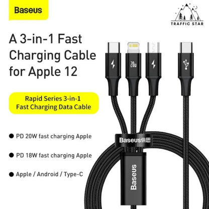 Baseus 3in1 PD 20W Fast Charging Cable Type-C Charging