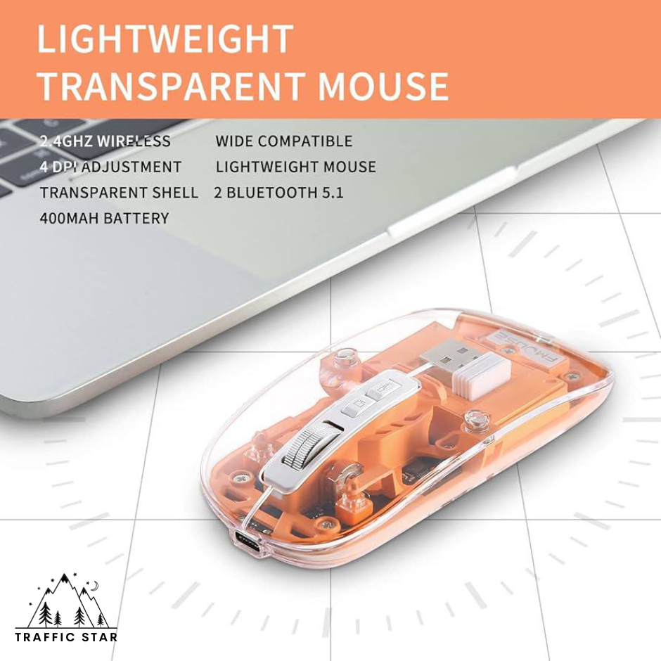 Transparent Wireless Silent Mouse Dual Mode BT5.1 + 2.4G