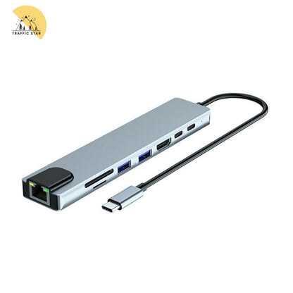 Type C Extender 8 in 1 USB Hub with HDMI Adapter with SD TF Card Reader Rj45 PD Fast Charging