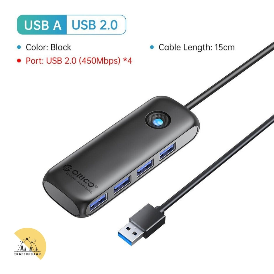 ORICO USB 2.0 Extension Hub 480Mbps 4 Ports Docking Station