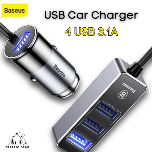 Baseus Car Charger 3.1A Fast Charging 4 USB Ports Output Tablet Mobile Phone