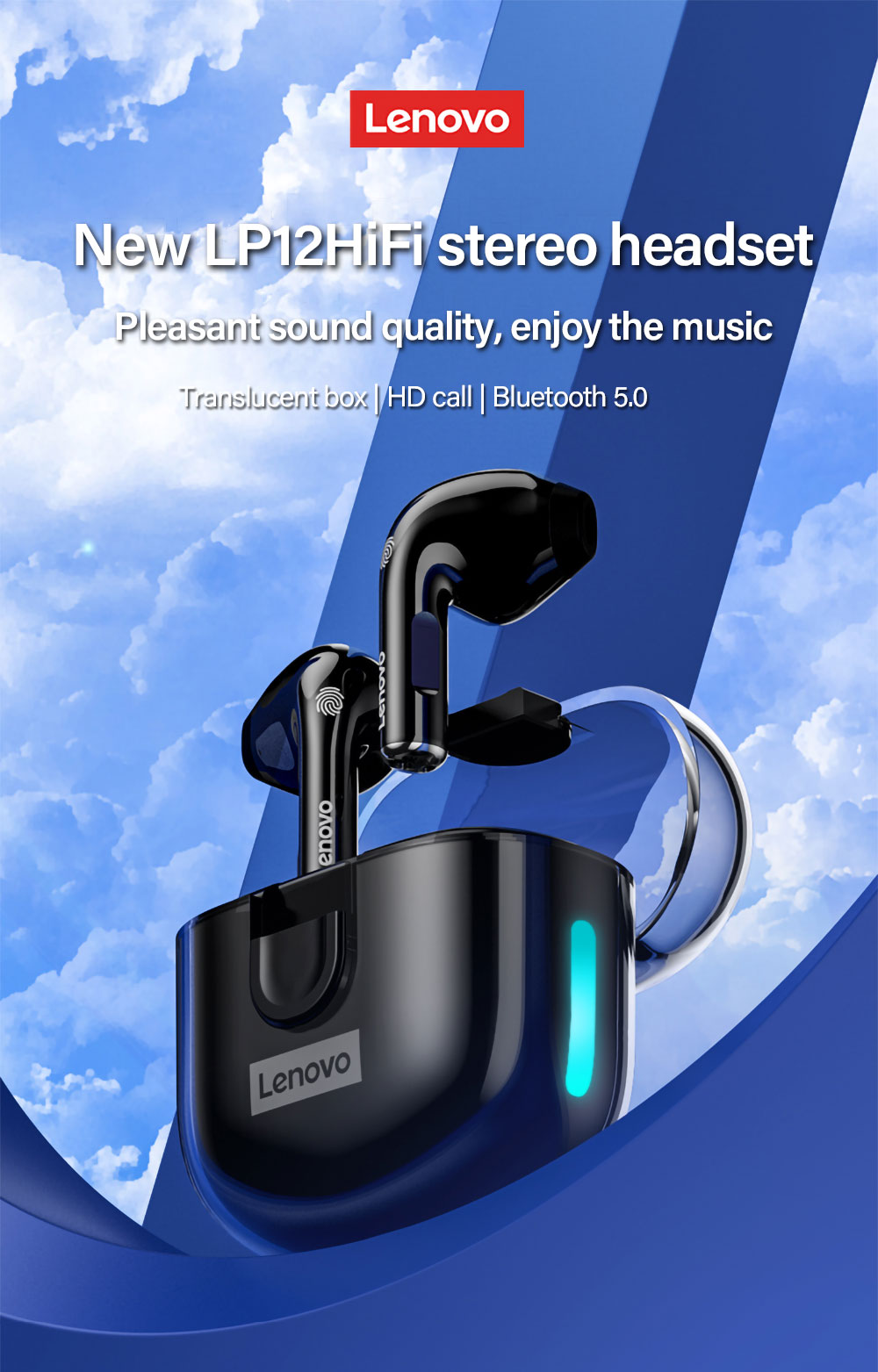 Lenovo LP12 Bluetooth Wireless HIFI Stereo Sound TWS Earbuds