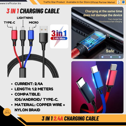 3 in 1 Charging Cable 2.4A Max