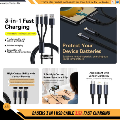 Baseus 3 in 1 USB Cable 3.5A Fast Charging