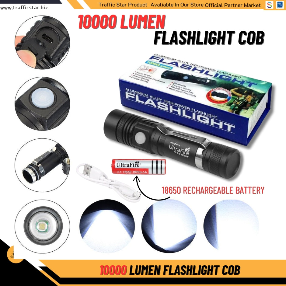 High Power Zoom LED Flashlight 10000 Lumen