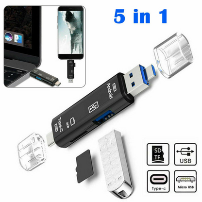 Multi-function 5 In 1 USB 2.0 Type C Memory Card Reader OTG Reader Adapter