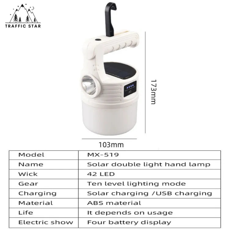Led Camping Light USB Flashlight Rechargeable Hand Lamp Solar Powered Light