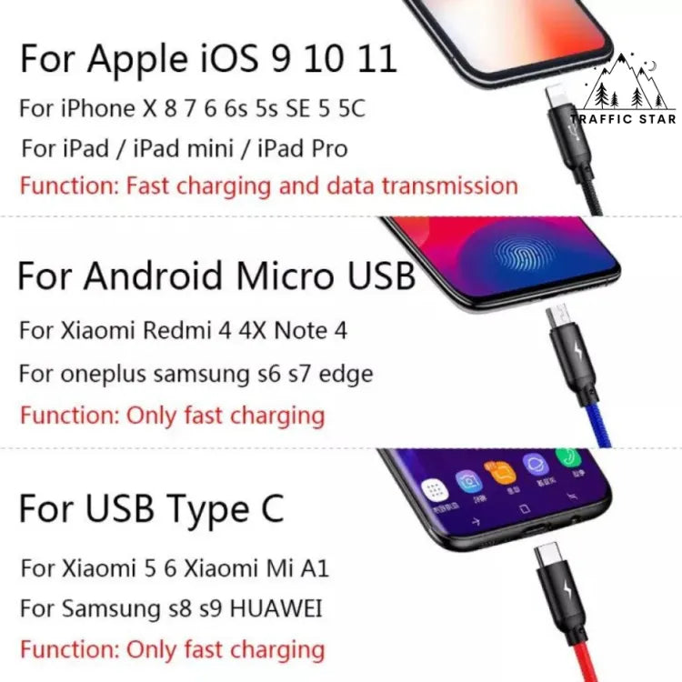 Baseus fast charging cable 3 in 1 USB Cable, Multi cable - Micro, Type C, Lightening