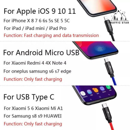 Baseus fast charging cable 3 in 1 USB Cable, Multi cable - Micro, Type C, Lightening