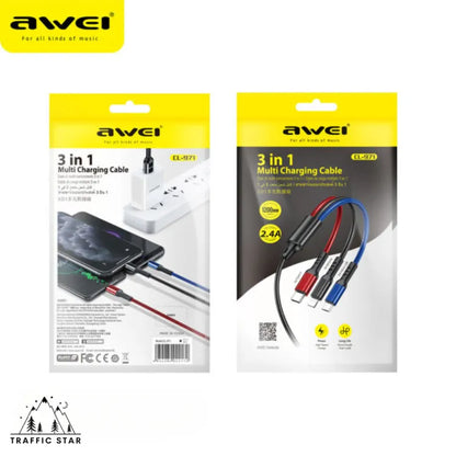 Awei CL-972 3 in 1 charging cable 2.4A fast charging cable Nylon Shield