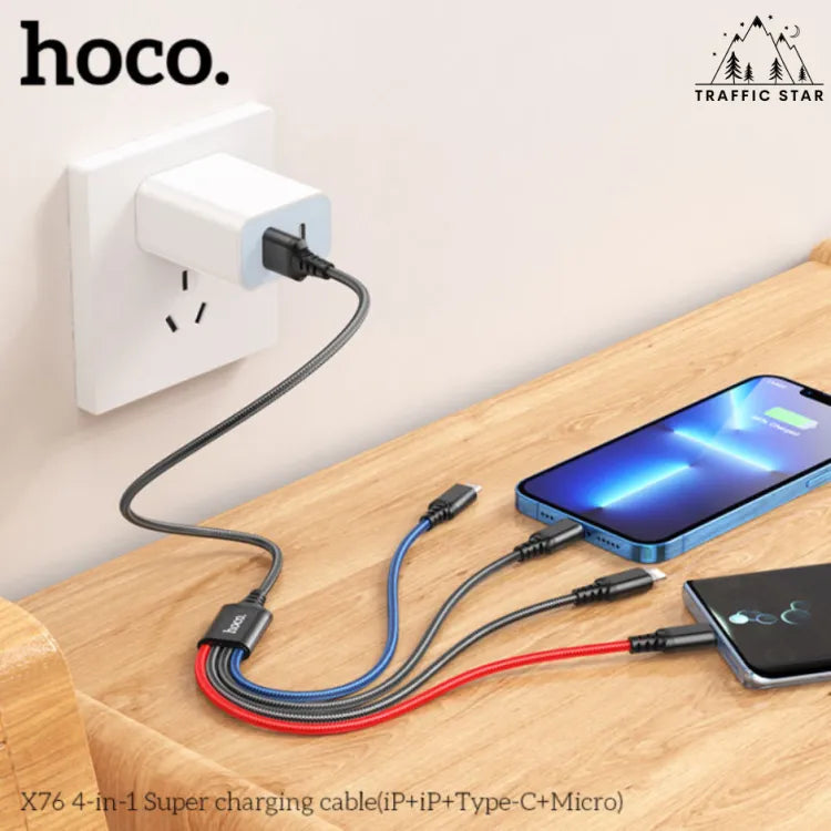 HOCO Original X76 4 in 1 Charging Cable MicroUSB + TypeC + 2 x Lightning