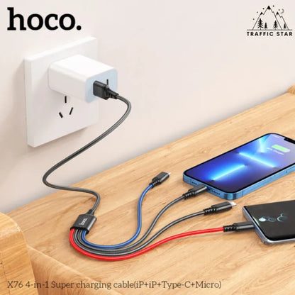 HOCO Original X76 4 in 1 Charging Cable MicroUSB + TypeC + 2 x Lightning