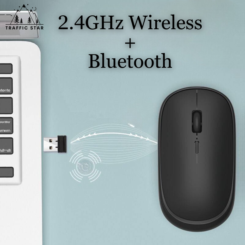 Rechargeable Wireless Mouse 2.4G + BT Dual Mode Ergonomic Design Silent Mouse