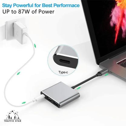 3 in 1 Adapter USB-C to HDMI, USB-C Can Charge PD 60 W USB-A  USB 3.0 5Gbps