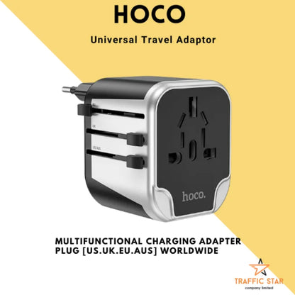 Hoco AC5 2 USB + 1Socket Universal Travel Adapter With Plug Conversion