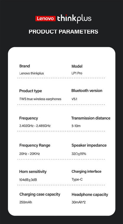 Lenovo LP1 Pro TWS Earphone Waterproof Sport Headsets Noise Reduction Earbuds TWS