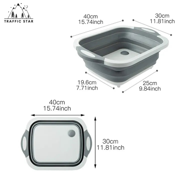 Multifunction 3 In 1 Collapsible Cutting Board (ဘက်စုံသုံး စဉ့်တီတုံး/ရေဇလား)