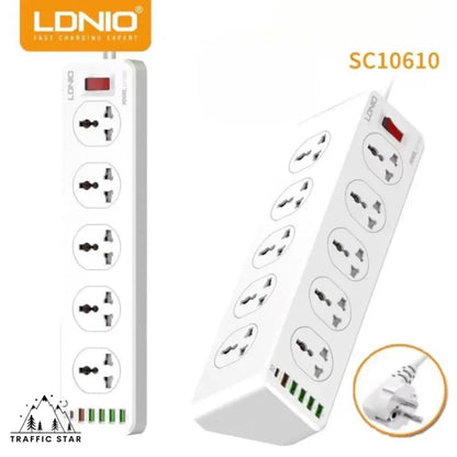 LDNIO Power Socket 10Socket Power Socket Supports 5USB & 1 USB-C QC 3.0