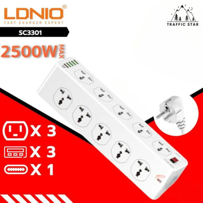 LDNIO Power Socket 10Socket Power Socket Supports 5USB & 1 USB-C QC 3.0