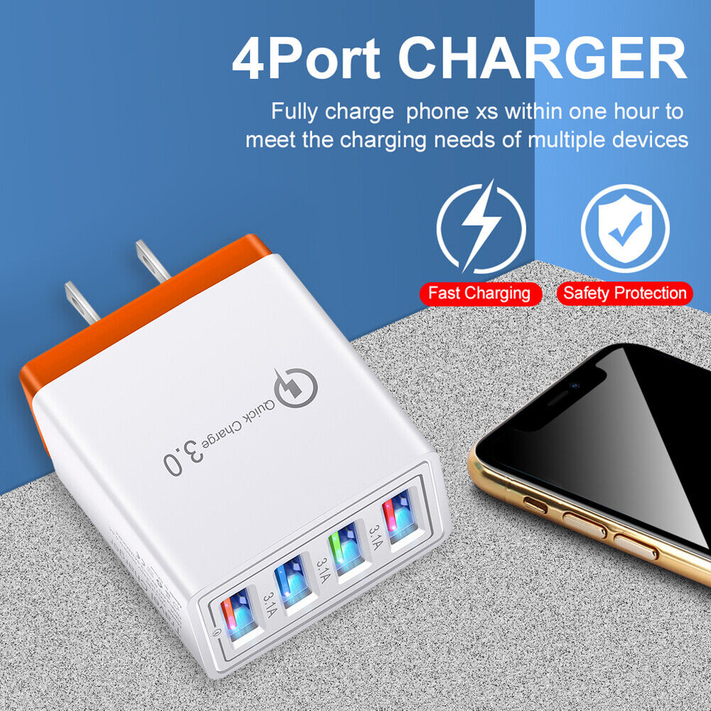 Phone charger 5V/3.1A Quick Charger 4 ports US plug adapter 3.0 Model usb charger