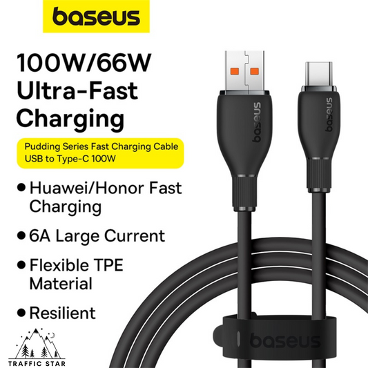 Baseus Pudding Series Fast Charging Cable With High-Speed Data Transmission USB-A to Type-C 100W 6A 1.2M